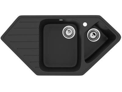Кухонная мойка ULGRAN U-409 угловая двухсекционная с отверстием под смеситель-344 Ультра-чёрный