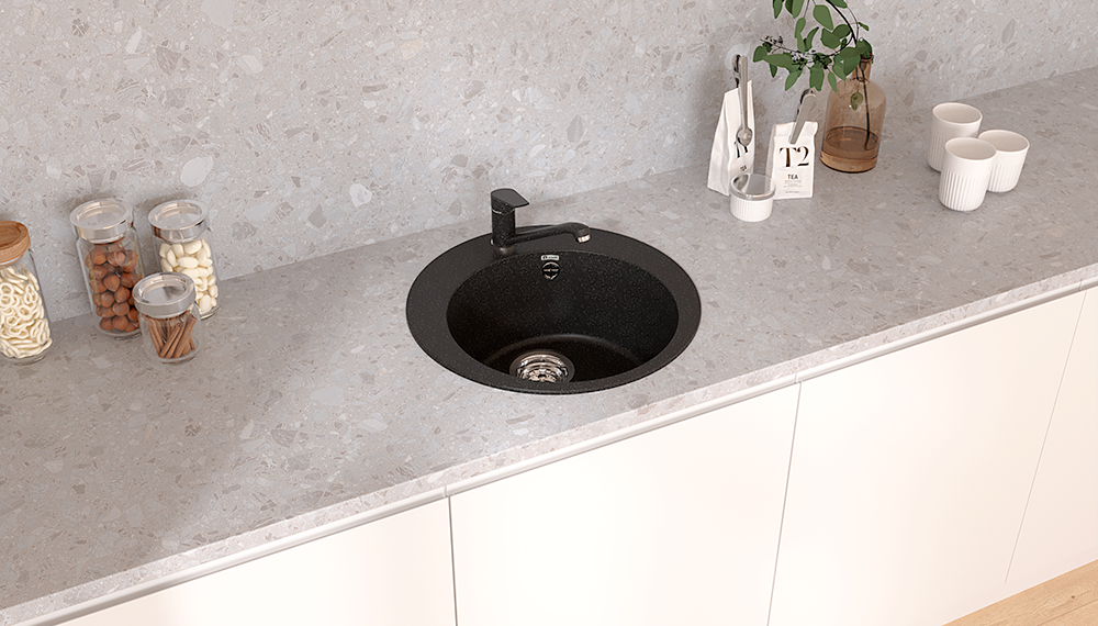 Кухонная мойка PR-М 475 круглая с отверстием под смеситель-004 Черный оникс