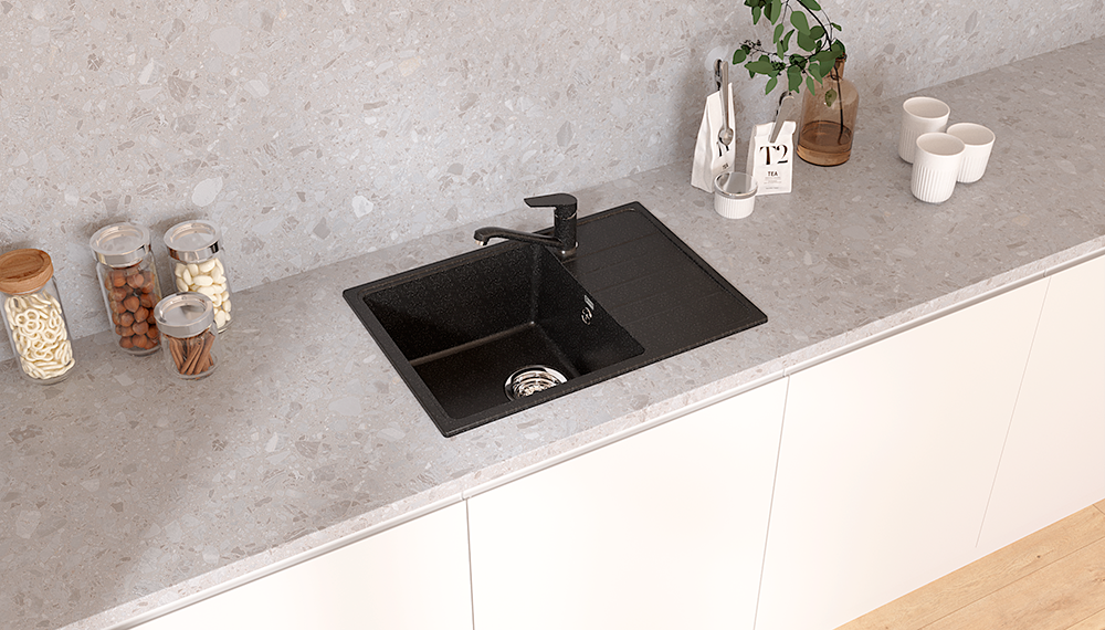 Кухонная мойка PR-М 600 односекционная реверсивная-004 Черный оникс