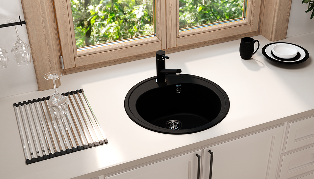 Кухонная мойка ULGRAN U-101 круглая с отверстием под смеситель-344 Ультра-чёрный