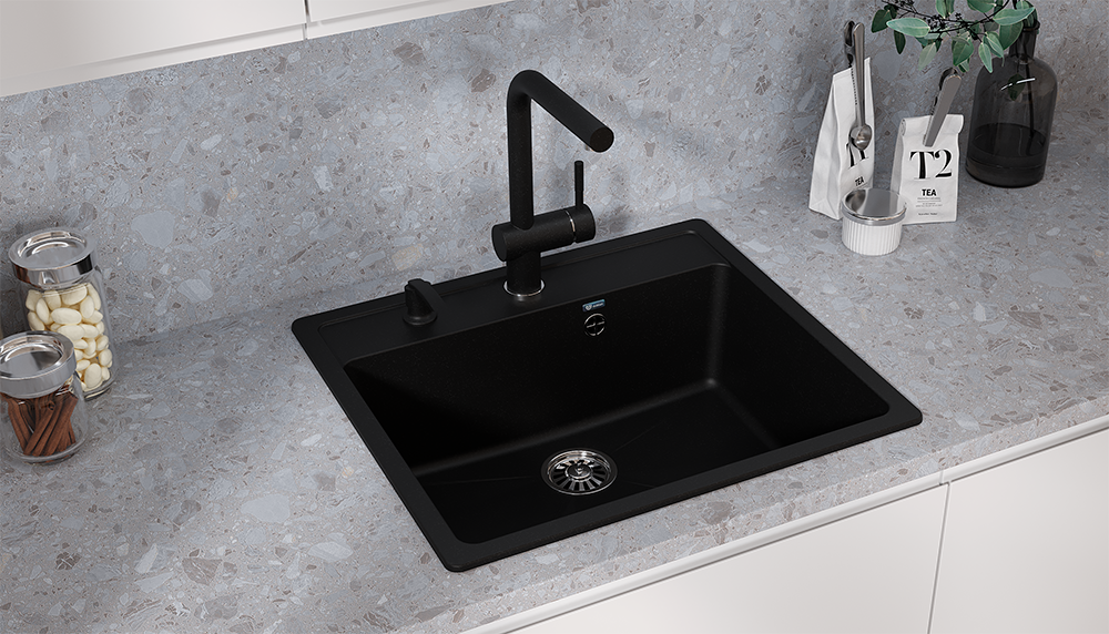 Кухонная мойка ULGRAN U-104 односекционная с отверстием под смеситель-344 Ультра-чёрный