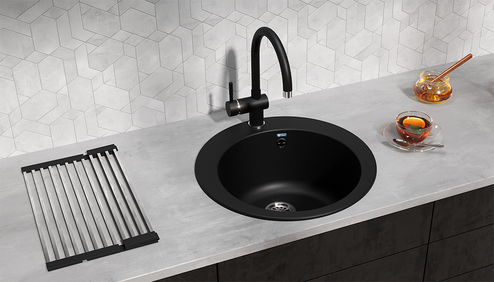 Кухонная мойка ULGRAN U-405 круглая с отверстием под смеситель-344 Ультра-чёрный