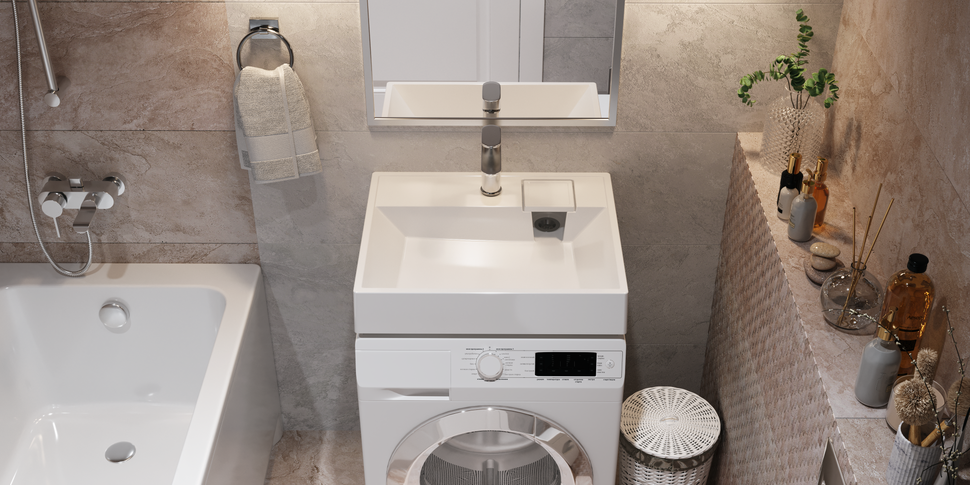 Раковина Paola Juno 500 над стиральной машиной